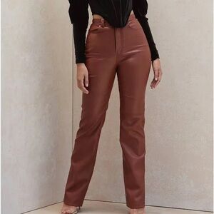 House of CB Inaya tan stretch vegan leather trousers